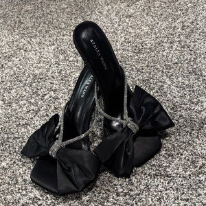Azalea Wang Black Bow Heeled Mules